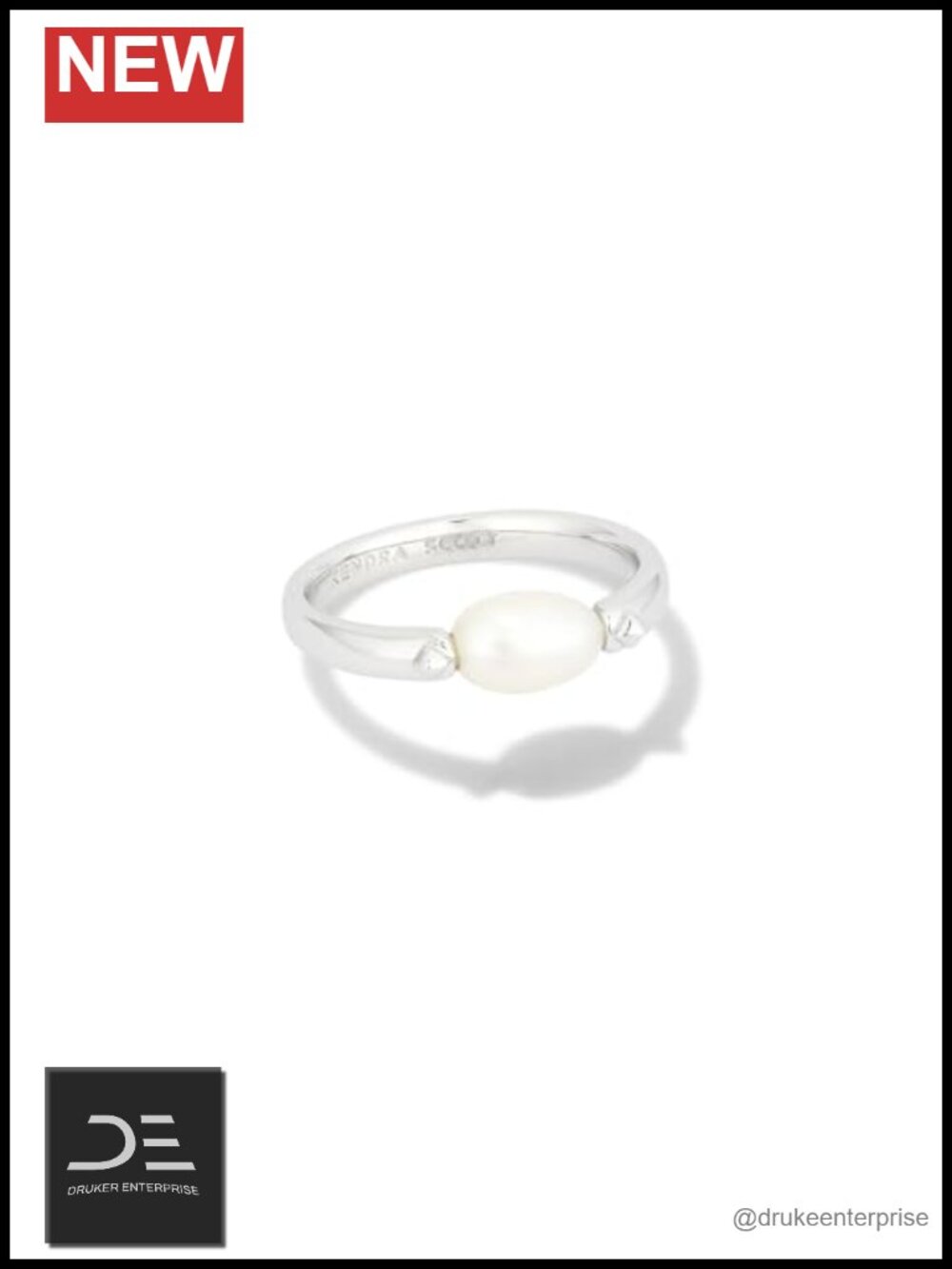 Rhodium-Plated Brass Freshwater Pearl Band Ring Women's Size 8 Stackable